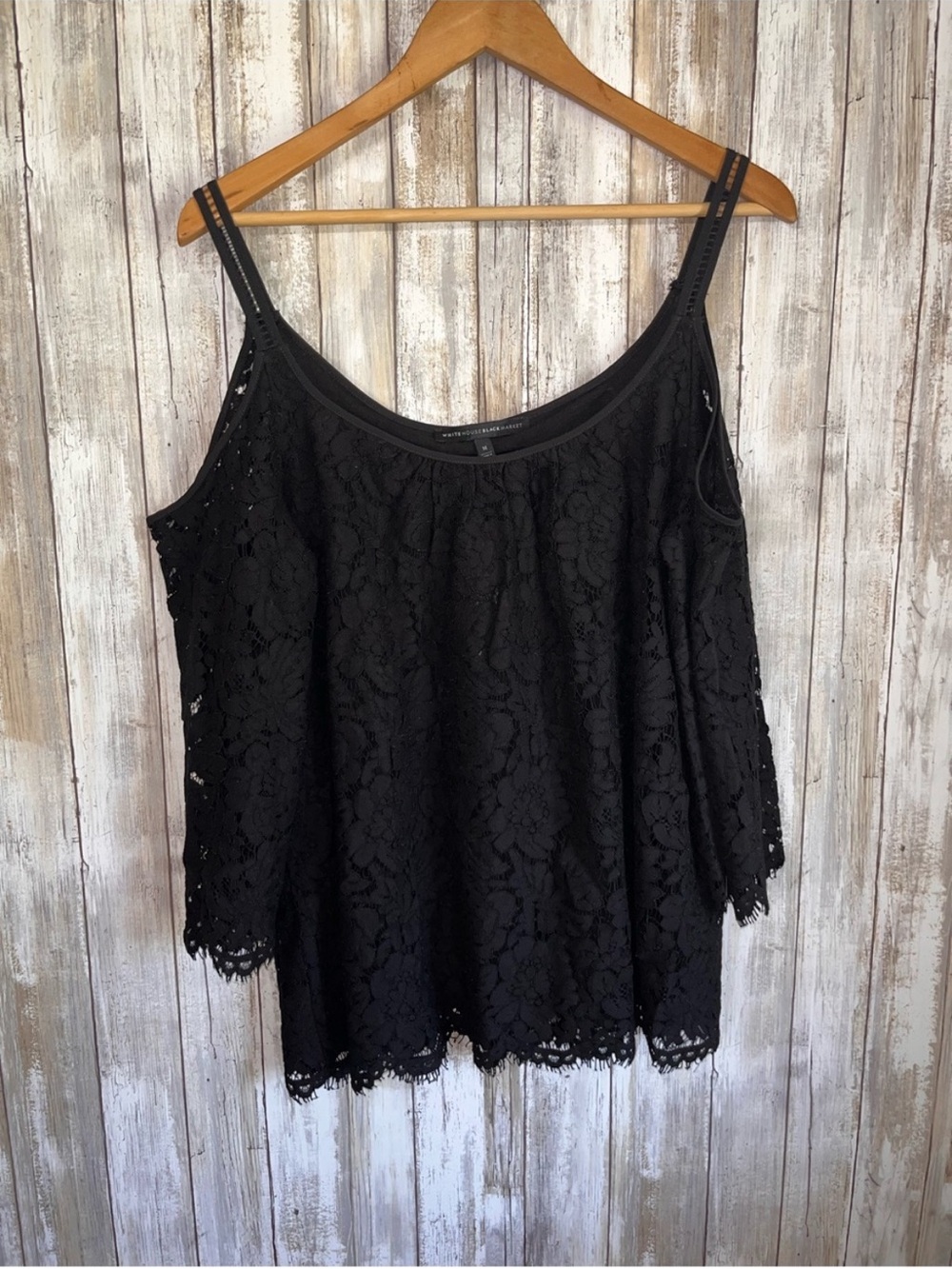 WHBM Black Floral Lace Cold Shoulder Blouse Top Size M
